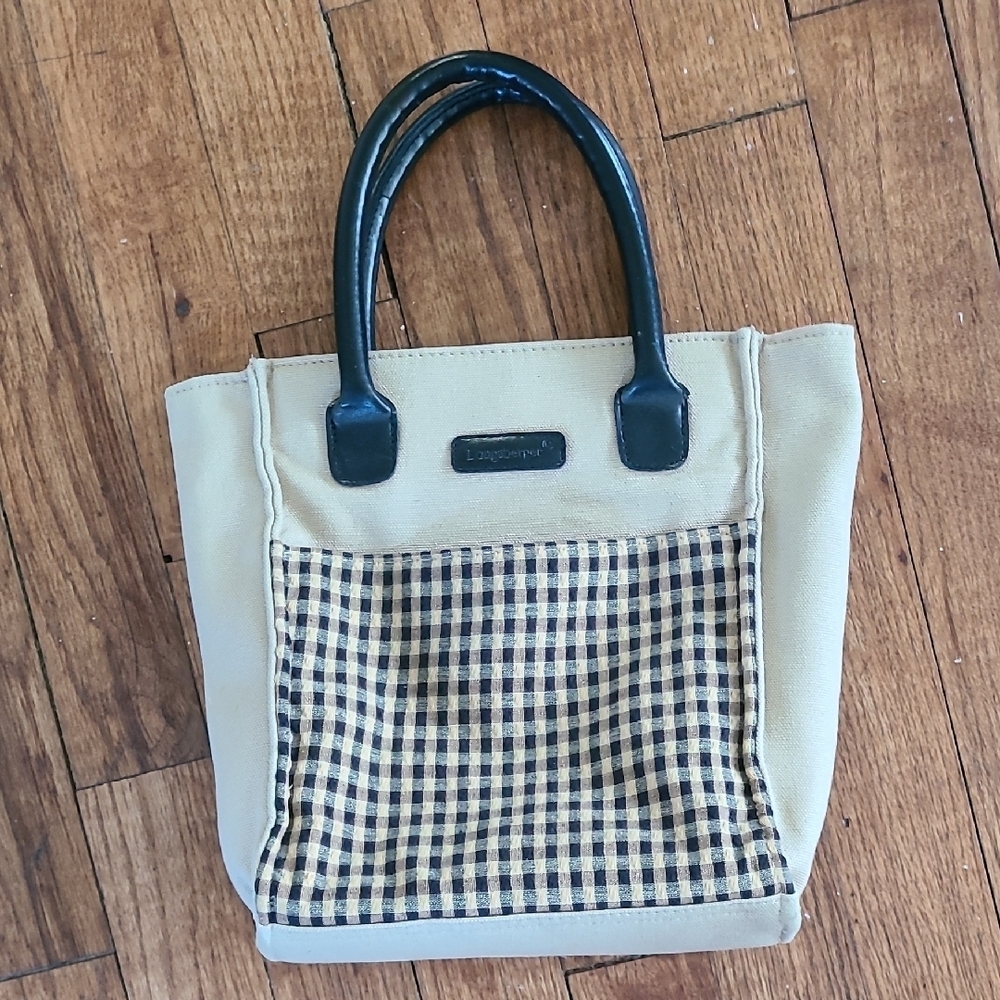 Longaberger Checkered Beige and Black Tote Bag‎
